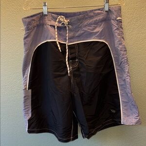 Black and Purple Board Shorts with Drawstring Waist